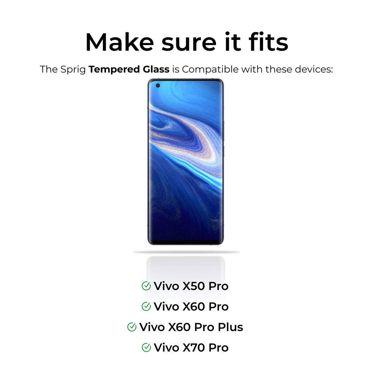 sprig full cover curved tempered glass screen protector for vivo x70 pro (edge glue)