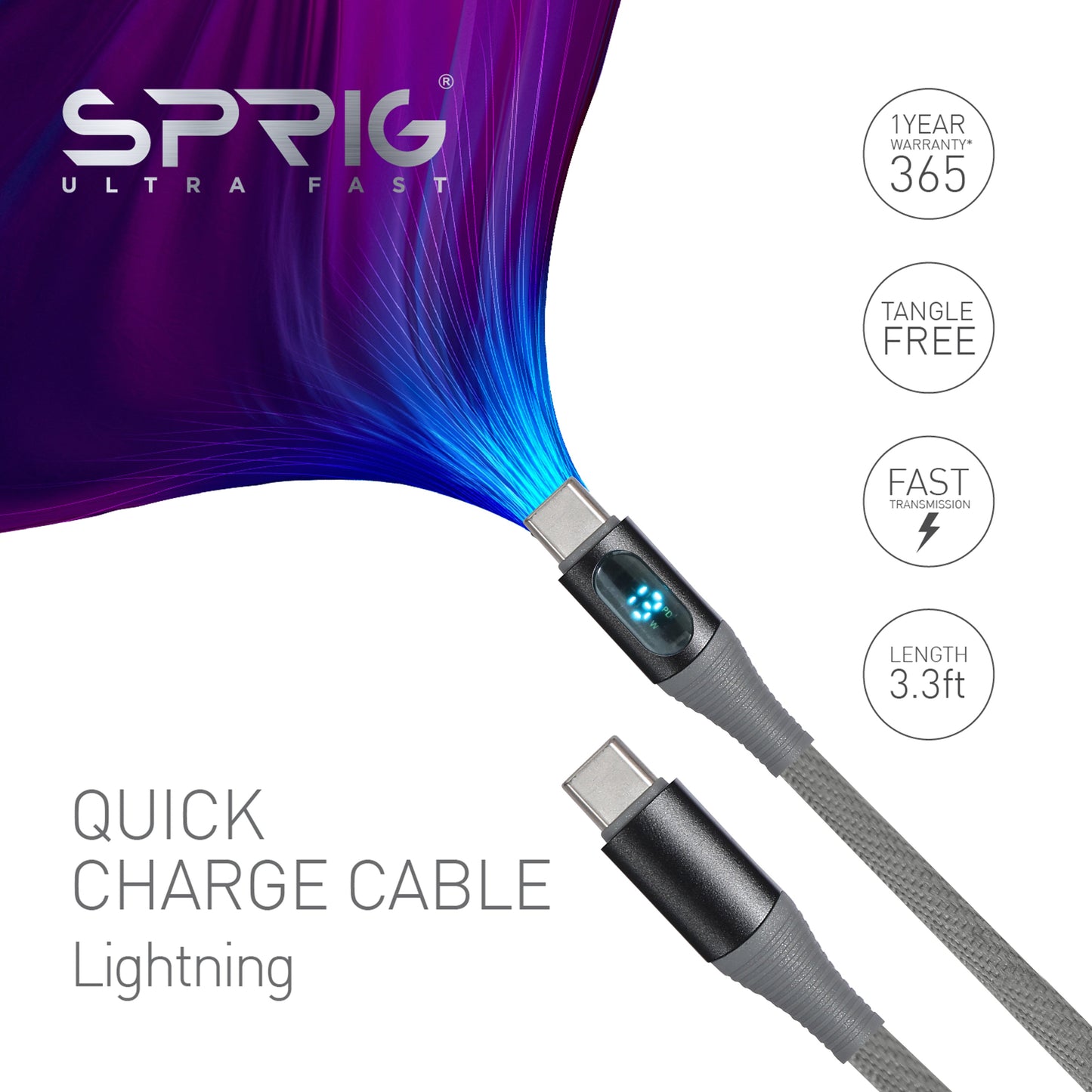 With Display Denim Braided Mac Book Pro  (65W)-Grey