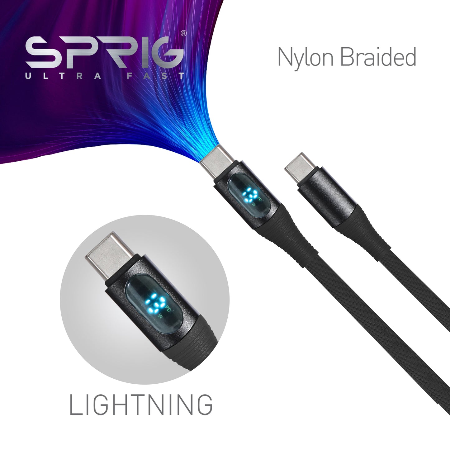 With Display Denim Braided Mac Book Air  (65W)-Black