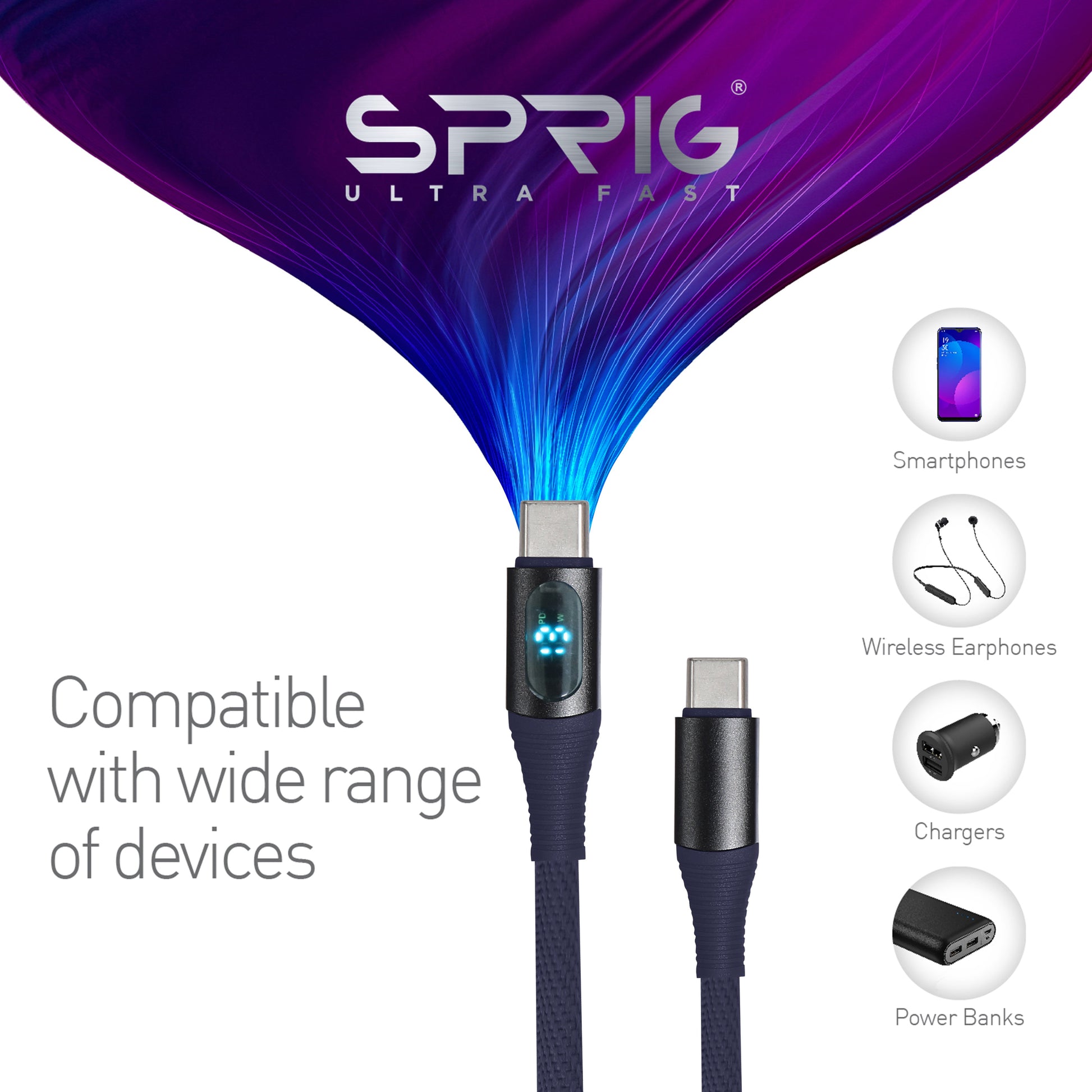 With Display Denim Braided Mac Book Air  (65W)-Blue