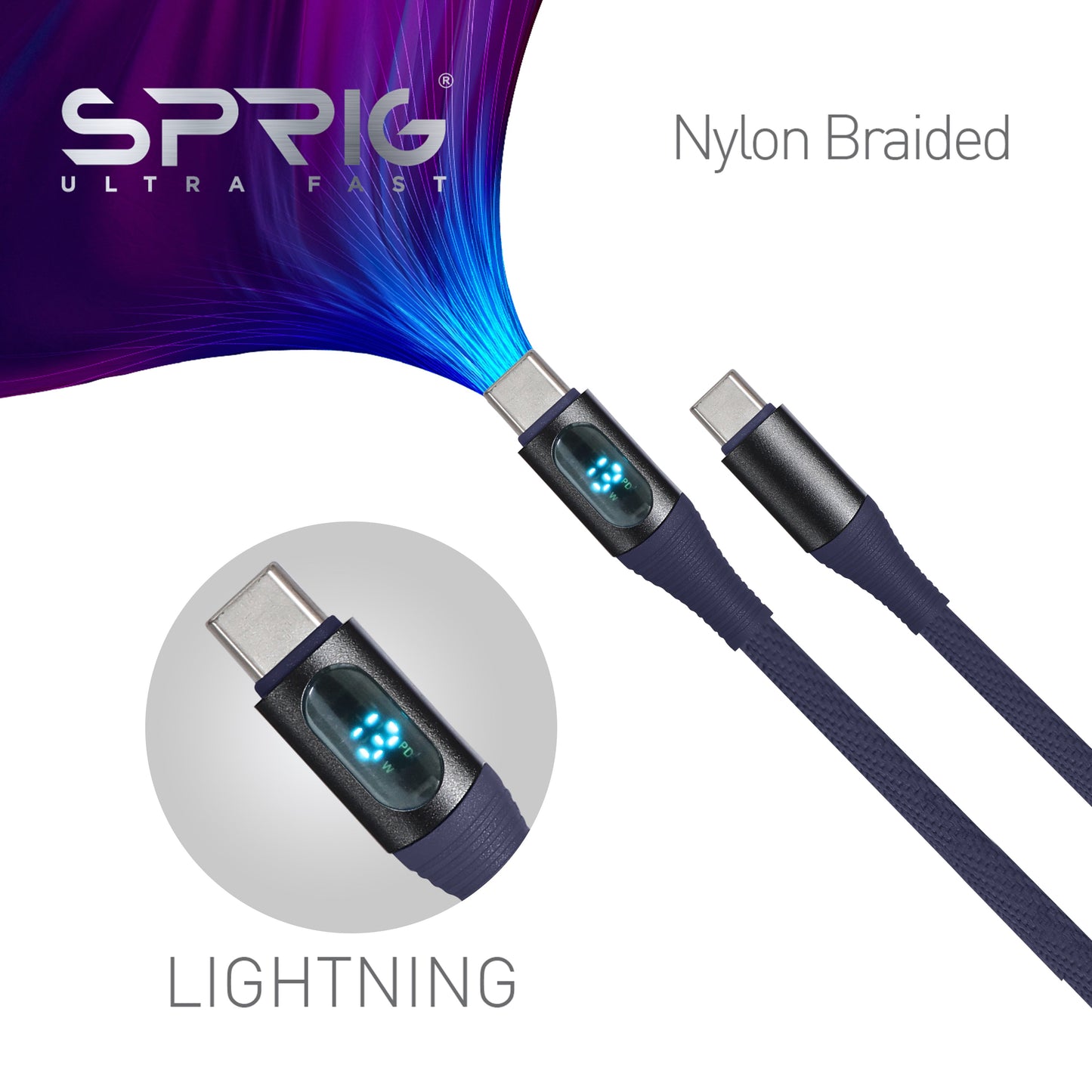 With Display Denim Braided Mac Book Pro  (65W)-Blue