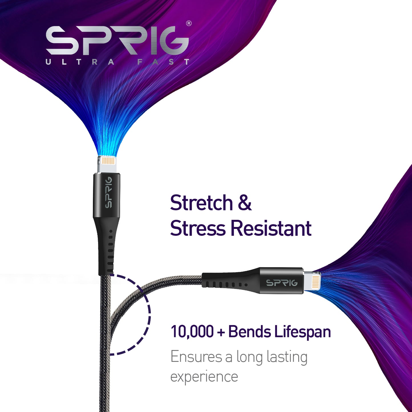 sprig ultra fast metal braided lightning charging / data sync cable for iphone (1m)