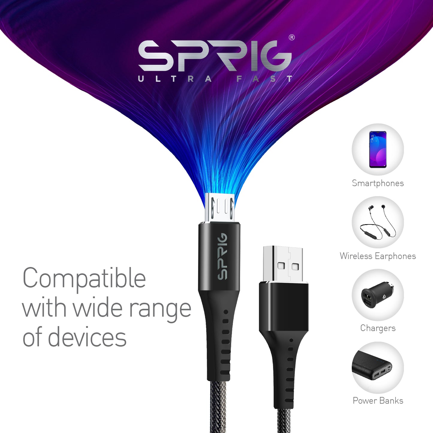 sprig ultra fast micro usb metal braided charging / data sync cable (1m)