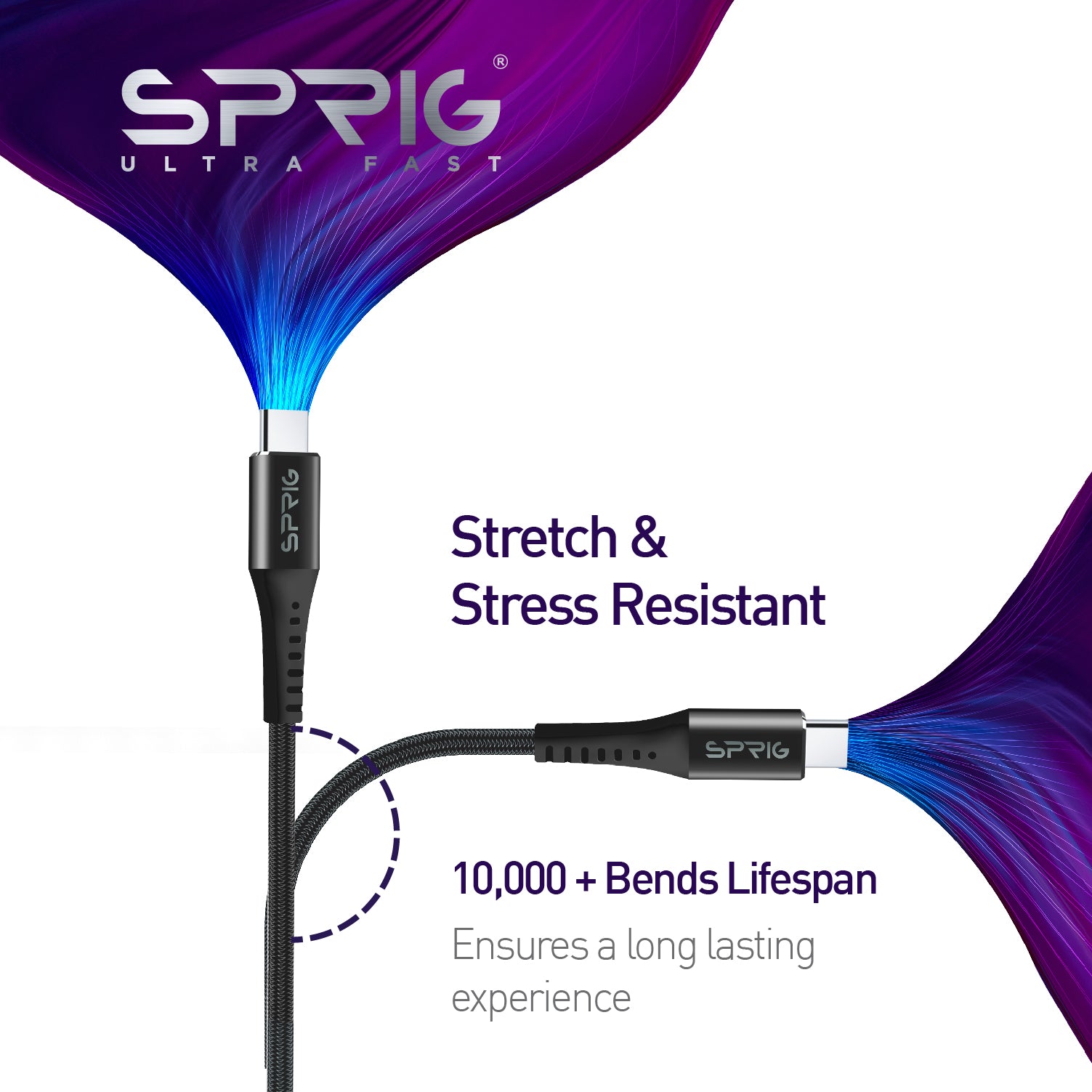 sprig ultra fast type-c nylon braided charging / data sync cable (1m)
